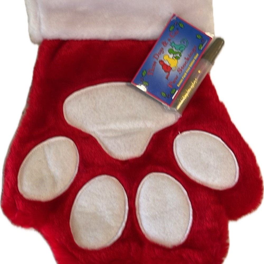 Red and White Paw Stocking